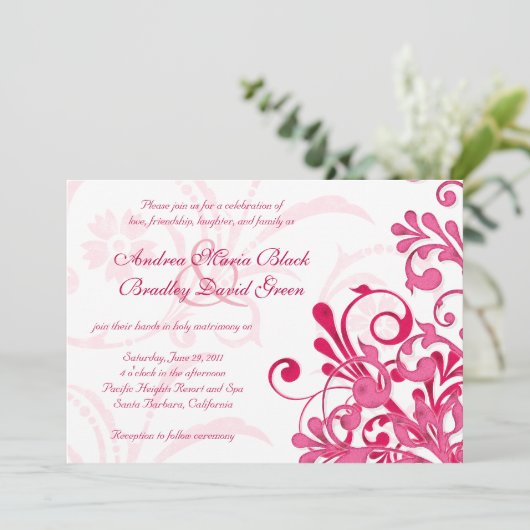 ピンク鮮やかと白のフローラ結婚式招待状 招待状 (スタンド正面)