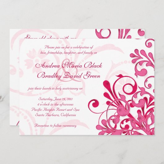 ピンク鮮やかと白のフローラ結婚式招待状 招待状 (正面/裏面)