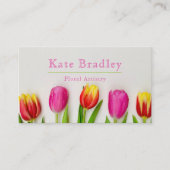 ピンク鮮やかと緑のチューリップ花の名刺 名刺 (正面)