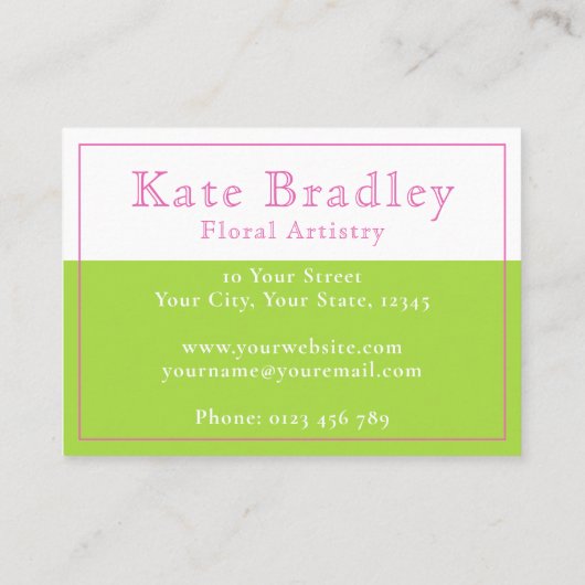 ピンク鮮やかと緑のチューリップ花の名刺 名刺 (裏面)