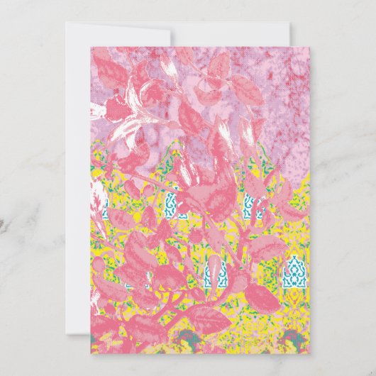 ピンク鮮やかと黄色とピンクを特徴とする生地の模様 招待状 (裏面)