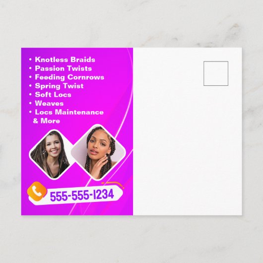 ピンク鮮やかと黄色のアフリカの髪の組み立て写真 ポストカード (裏面)
