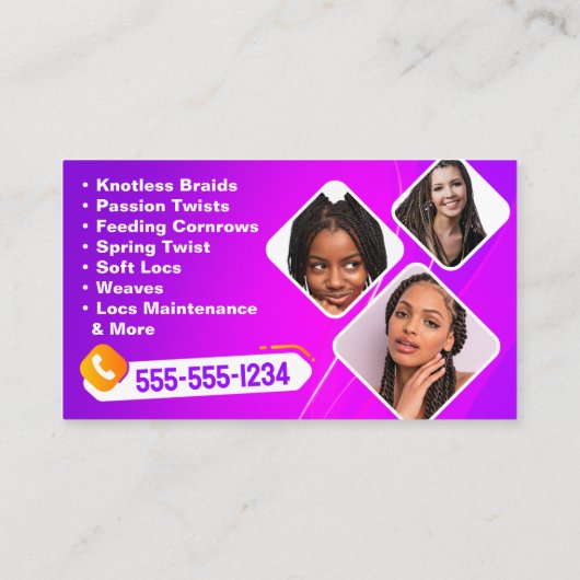 ピンク鮮やかと黄色のアフリカの髪の組み立て写真 名刺 (裏面)