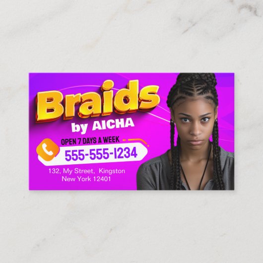 ピンク鮮やかと黄色のアフリカの髪の組み立て写真 名刺 (正面)
