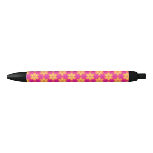 ピンク鮮やかと黄色のフローラ抽象芸術パターン 黒ボールペン (正面)