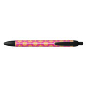 ピンク鮮やかと黄色のフローラ抽象芸術パターン 黒ボールペン (裏面)