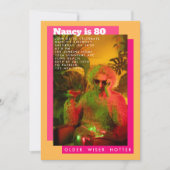 ピンク鮮やかと黄色の写真シニア誕生日 招待状 (正面)