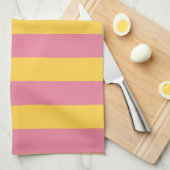 ピンク鮮やかと黄色の垂直パタストライプのーン キッチンタオル (四つ折り)