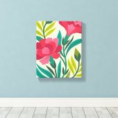 ピンク鮮やかのカーネーションと紅葉アート キャンバスプリント (インサイチュ (ウッドフロア))