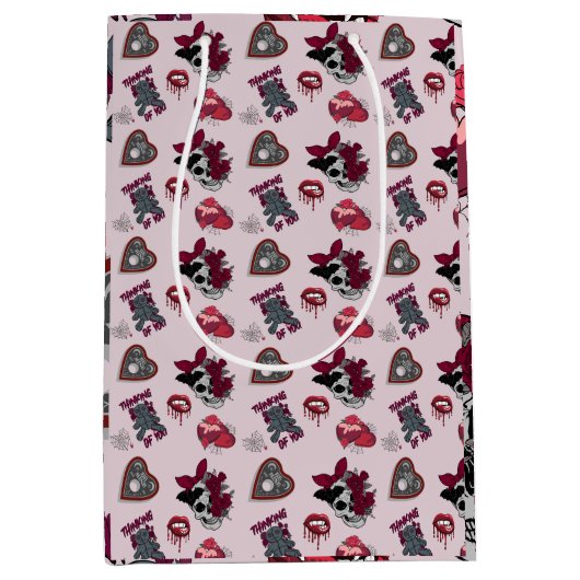 ピンク鮮やかのゴシック様式のグラフィックバレンタインデー ミディアムペーパーバッグ (正面)