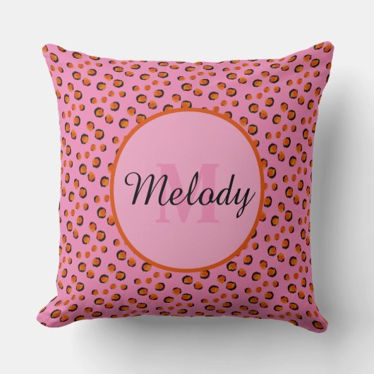 ピンク鮮やかのチーテーアニマルプリントモノグラム クッション (正面)