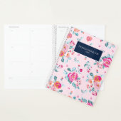 ピンク鮮やかのバラ花の模様オン赤面 プランナー手帳 (ディスプレー)