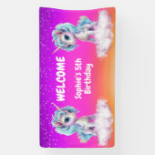 ピンク鮮やかのユニコーン誕生日 横断幕 (縦)