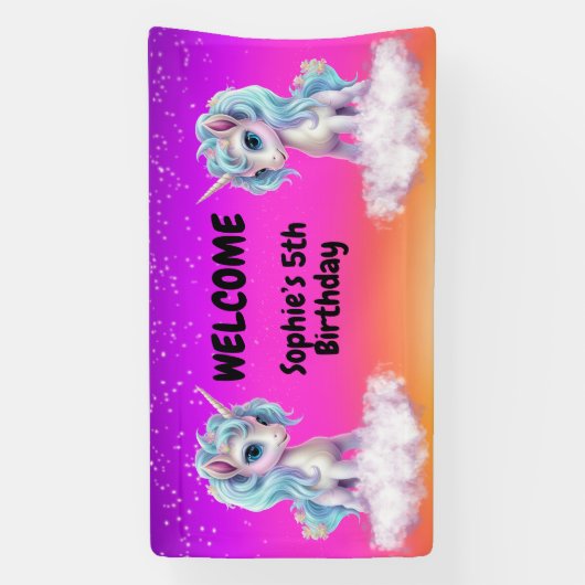 ピンク鮮やかのユニコーン誕生日 横断幕 (縦)