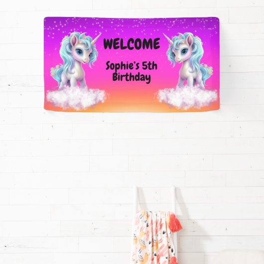 ピンク鮮やかのユニコーン誕生日 横断幕 (インサイチュ)