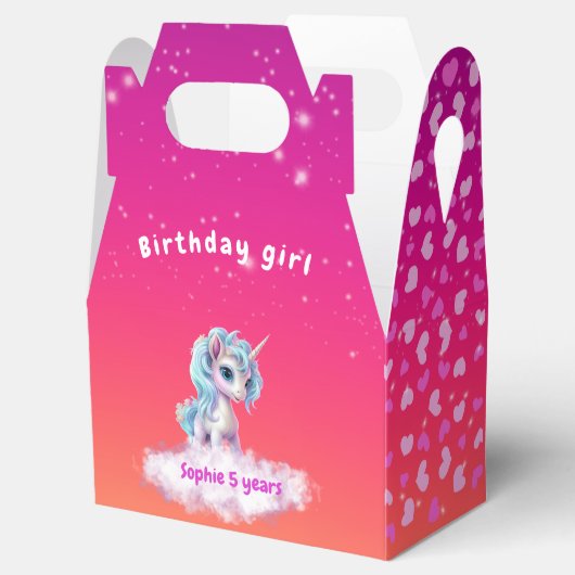 ピンク鮮やかのユニコーン、ハートと星 フェイバーボックス (オープン)