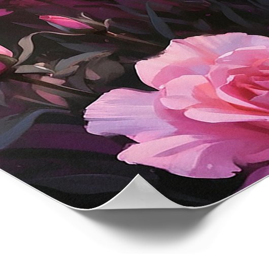 ピンク鮮やかのローズフィールドのゼブラ絵画ー ポスター (角)