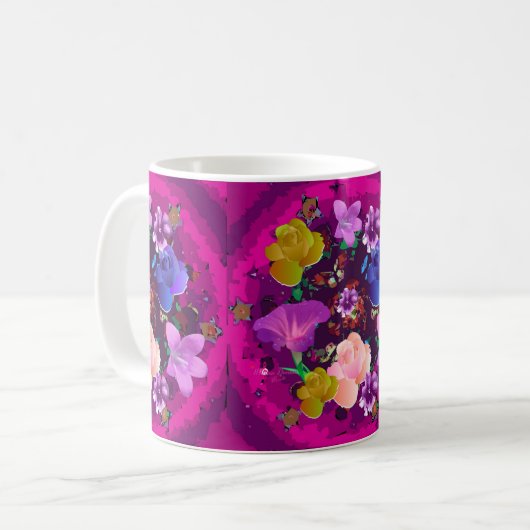 ピンク鮮やかの抽象芸術フローラマグカップ コーヒーマグカップ (正面左)