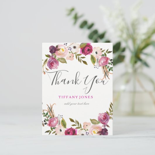 ピンク鮮やかの植物フローラありがとう ポストカード (スタンド正面)