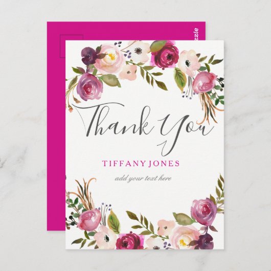 ピンク鮮やかの植物フローラありがとう ポストカード (正面/裏面)