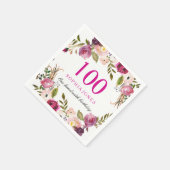 ピンク鮮やかの植物学フローラ100th誕生日パーティー スタンダードカクテルナプキン (角)