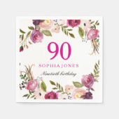 ピンク鮮やかの植物学フローラ90th BirthdayParty スタンダードカクテルナプキン (正面)