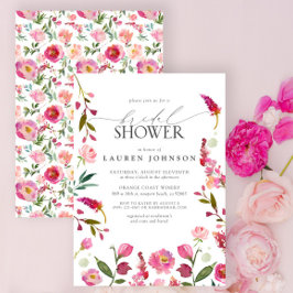ピンク鮮やかの水彩花ブライダルシャワー 招待状