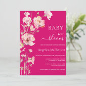 ピンク鮮やかの水彩花模様 招待状 (スタンド正面)