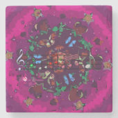 ピンク鮮やかの花と音楽の大理石コースター ストーンコースター (正面)