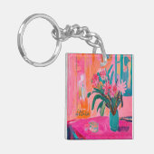 ピンク鮮やかの花の花瓶 キーホルダー (正面左)