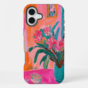 ピンク鮮やかの花の花瓶 iPhone 16 PLUSケース