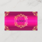 ピンク鮮やかの金ゴールド華美ロゴ写真とQRコード 名刺 (正面)