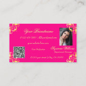 ピンク鮮やかの金ゴールド華美ロゴ写真とQRコード 名刺 (裏面)