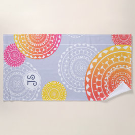 ピンク鮮やかイエローランダムマンダラモノグラム ビーチタオル