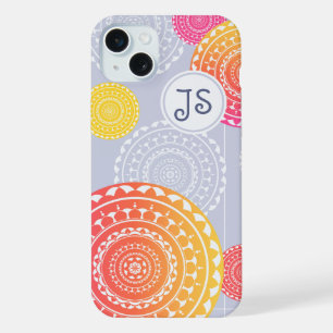 ピンク鮮やかイエローランダムマンダラモノグラム iPhone 15 PLUSケース