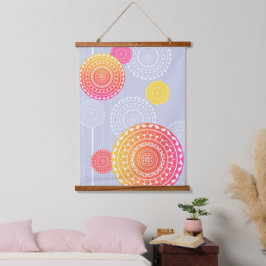 ピンク鮮やかイエローランダムマンダラ 吊り下げ型タペストリー