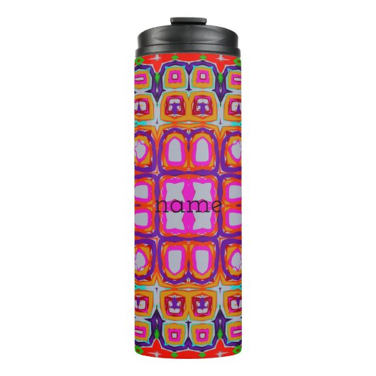 ピンク鮮やかオレンジ抽象芸術万華鏡のように千変万化するパターンパターン タンブラー (正面)