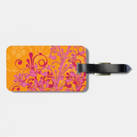 ピンク鮮やかオレンジ色抽象芸術フローラパーソナライズされた ラゲッジタグ (裏面横)