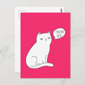 ピンク鮮やかクおもしろいネコ「あなたは古い」誕生日 ポストカード (正面/裏面)