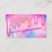 ピンク鮮やかグリッタードリップアート爪、 ネイルデザイン 名刺 (正面)
