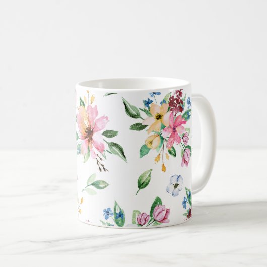 ピンク鮮やかグリーンフローラフリージプリント コーヒーマグカップ (正面右)