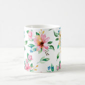 ピンク鮮やかグリーンフローラフリージプリント コーヒーマグカップ (中央)