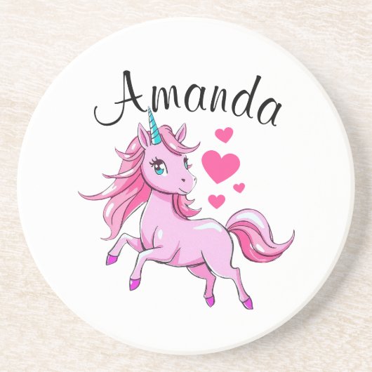 ピンク鮮やかジャンプUnicorn女の子の名前 コースター (正面)