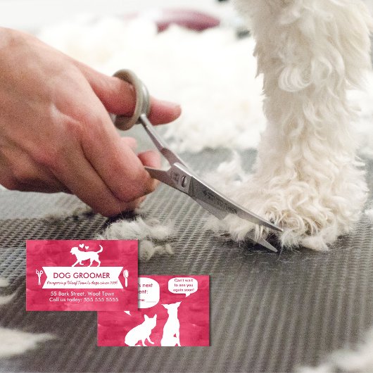 ピンク鮮やかドッグトリマーアポイントメントアラーム 名刺