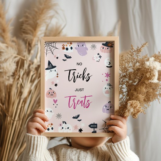 ピンク鮮やかハロウィーンキャンディパーティー標識 ポスター