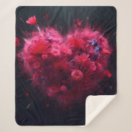 ピンク鮮やかハートバースト シェルパブランケット