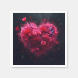 ピンク鮮やかハートバースト スタンダードカクテルナプキン