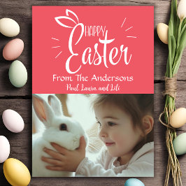 ピンク鮮やかパステルハッピーイースターカスタム写真 シーズンカード