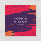 ピンク鮮やかパープルオレンジストロモダンッはっきりしたク スクエア名刺 (正面)
