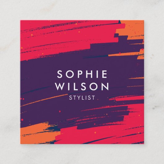 ピンク鮮やかパープルオレンジストロモダンッはっきりしたク スクエア名刺 (正面)
